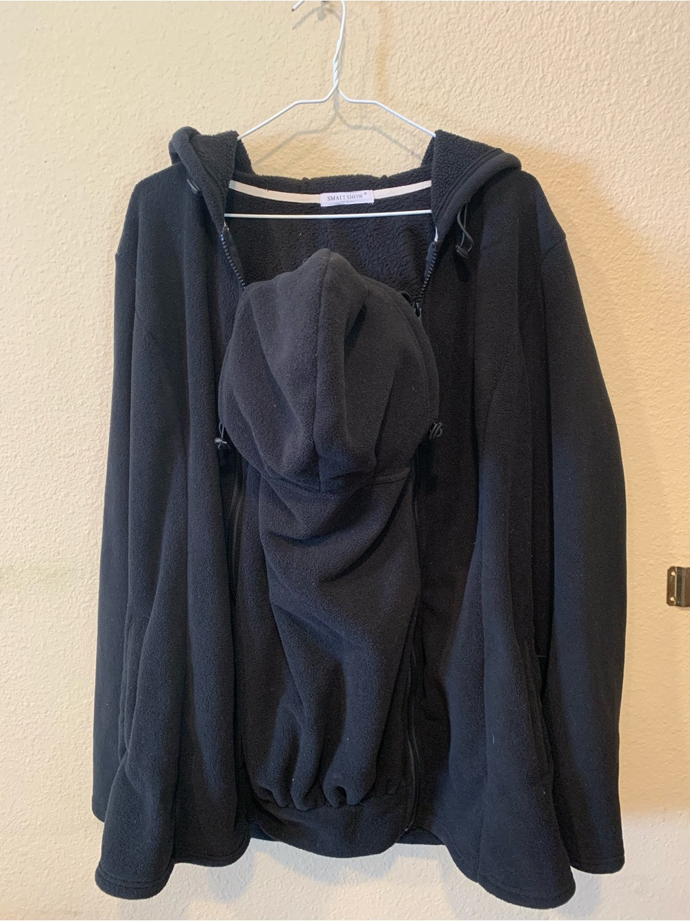 Black Fleece Hoodie Jacket with Attached Baby Panel